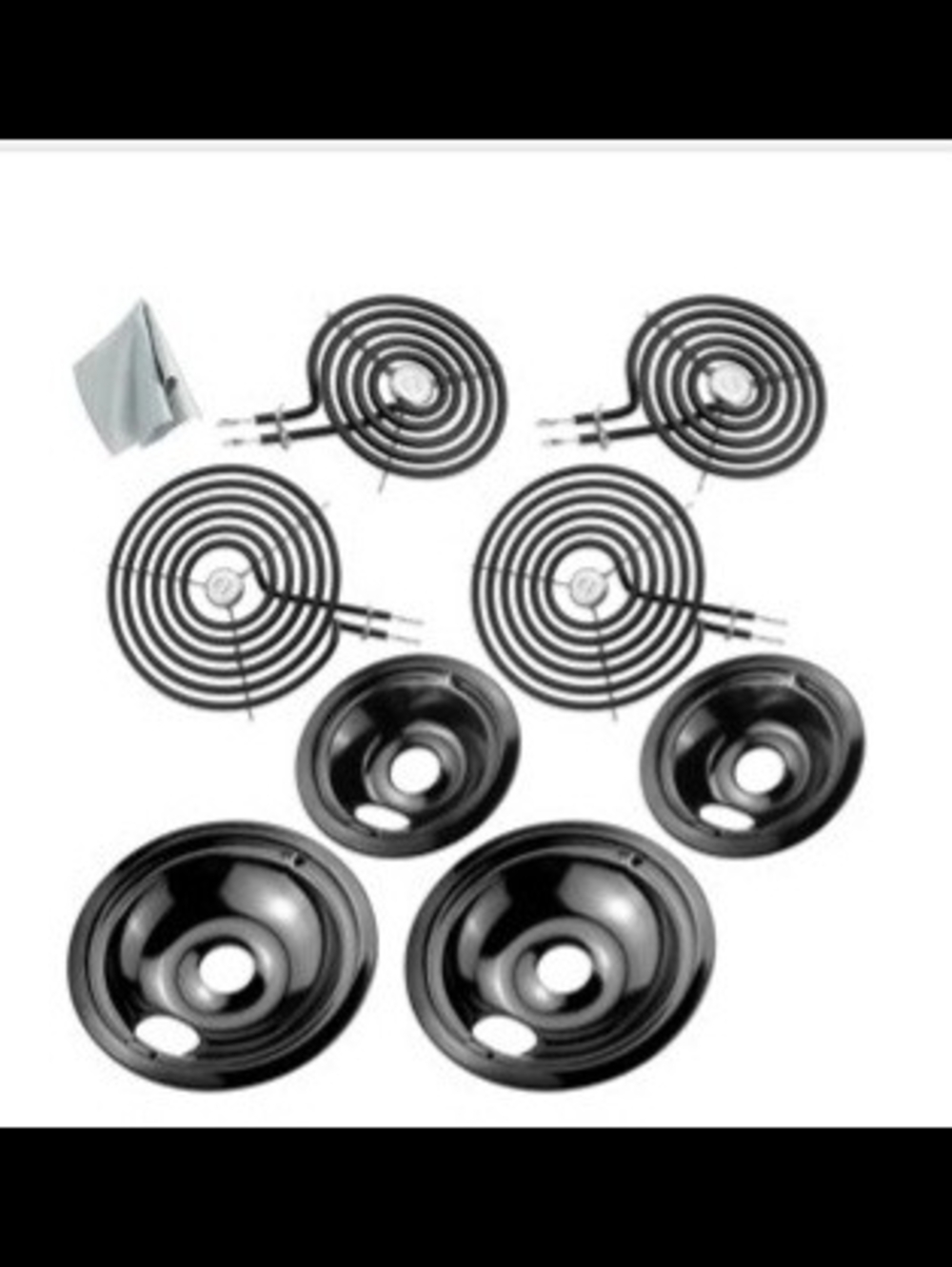 Universal Electric Coil Burner Elements with Drip Pans - Black